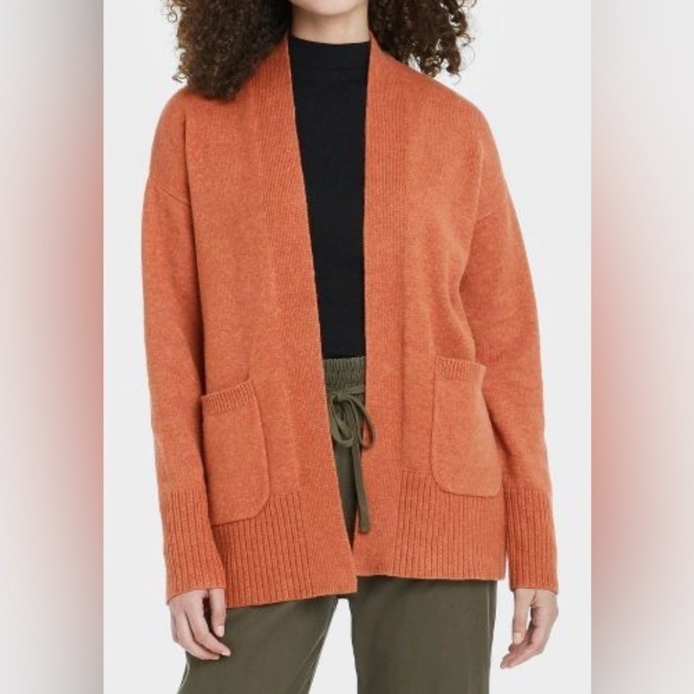 a new day Salmon/Orange Open Front Cardigan Sweater w/ Pockets